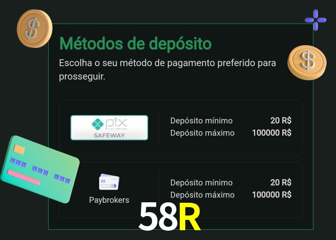 O cassino 58R oferece uma grande variedade de métodos de pagamento